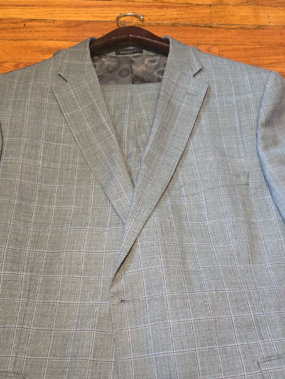 CANALETTO Vitale Barberis 52R Grey Plaid Wool Suit -Pants 44x26 (ALTERED) Italy